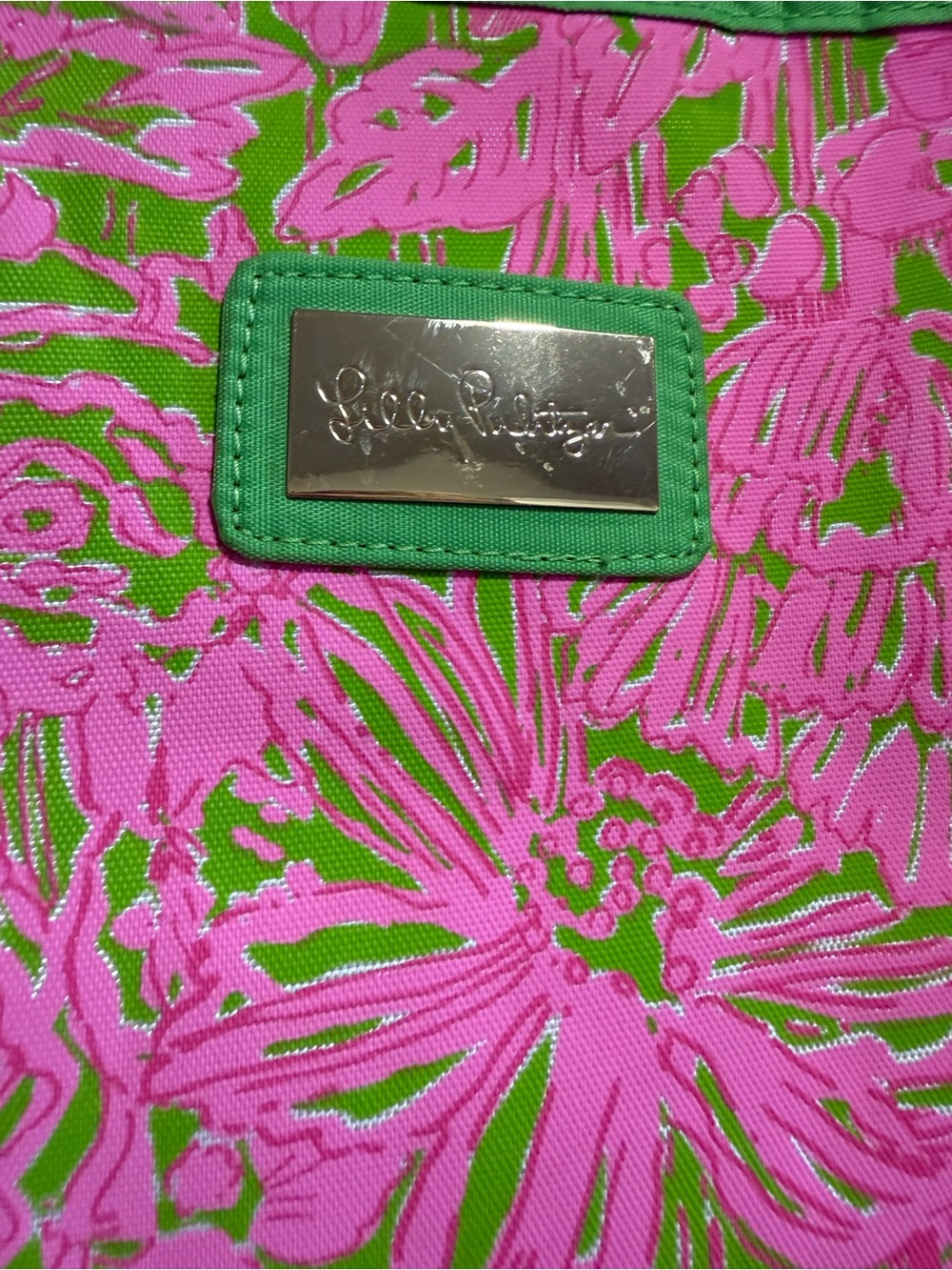 Lilly Pulitzer Pink & Green Classic Lilly Beach Tote Swim Bag Shopper Tote Bag - Picture 3 of 7